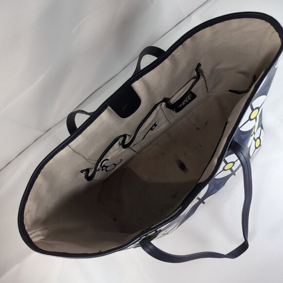 Jonathan Adler Geometric Tote Bag Leather Blue White Yellow Large Shoulder Purse - Picture 9 of 16